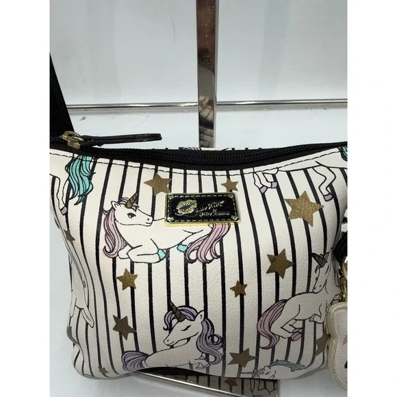 Luv Betsey by Betsey Johnson Unicorn Striped Crossbody Bag with Unicorn Charm - Picture 3 of 9